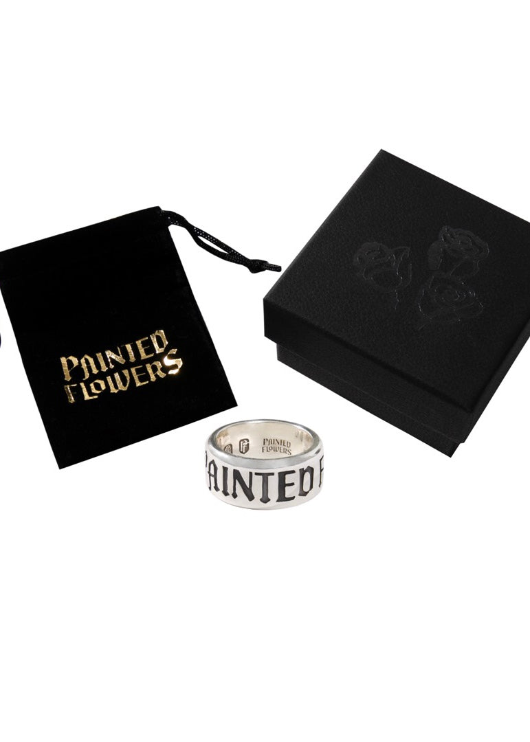Painted Flower Logo Ring Silver