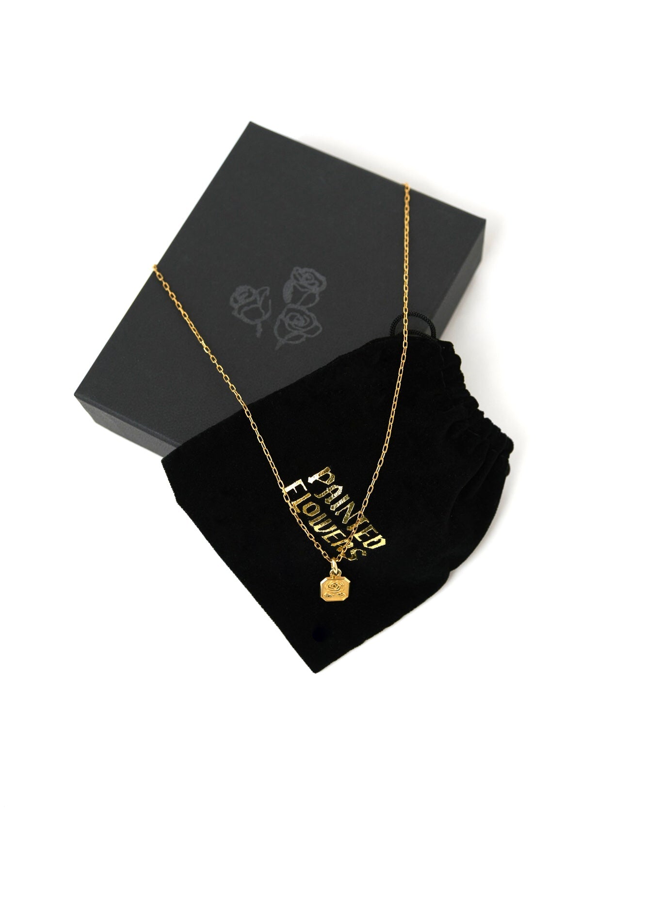 Painted Flower Rosebud Necklace Gold