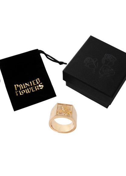 Painted Flower Sketch Rose Gold Ring