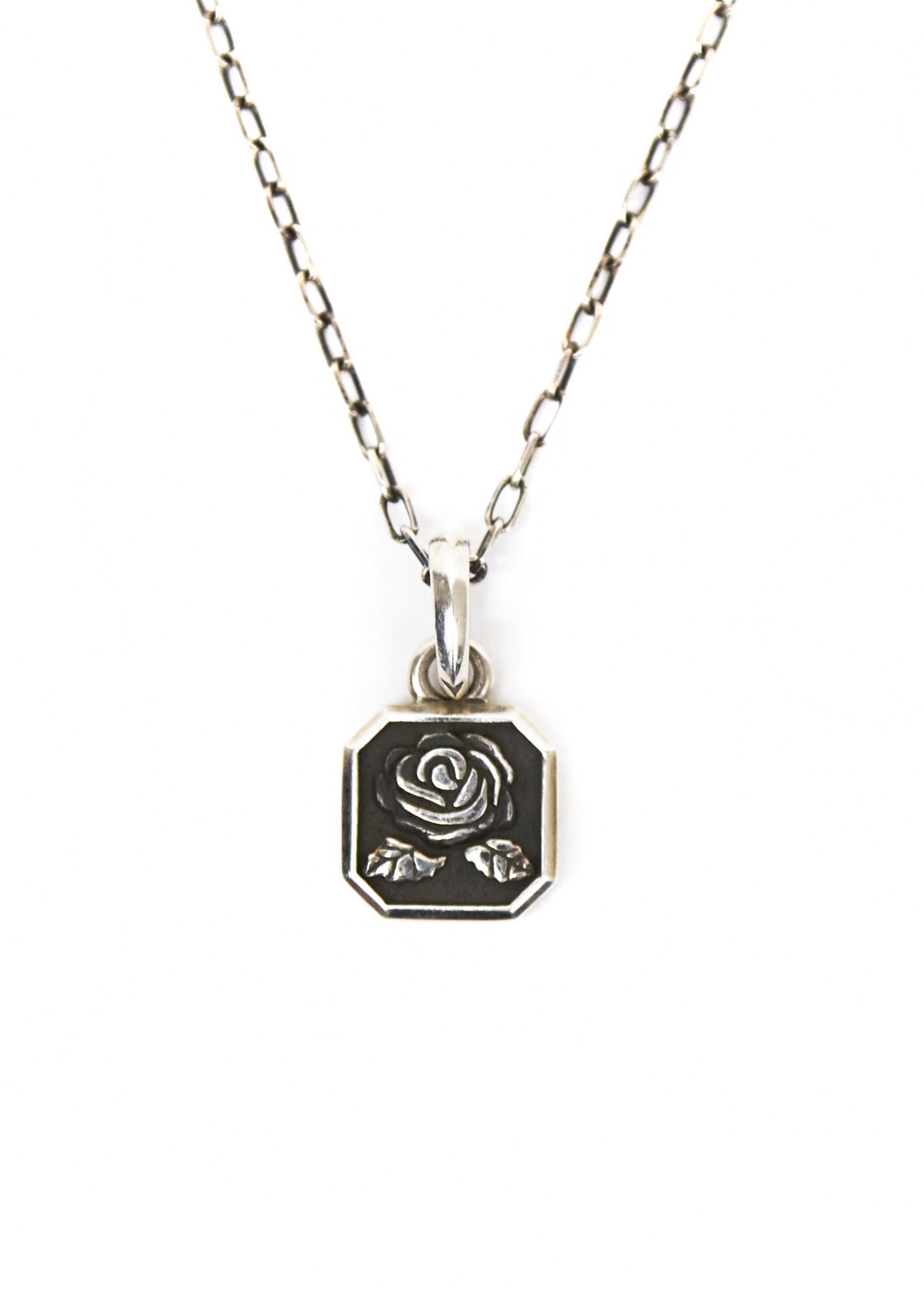 Painted Flower Rosebud Necklace Silver