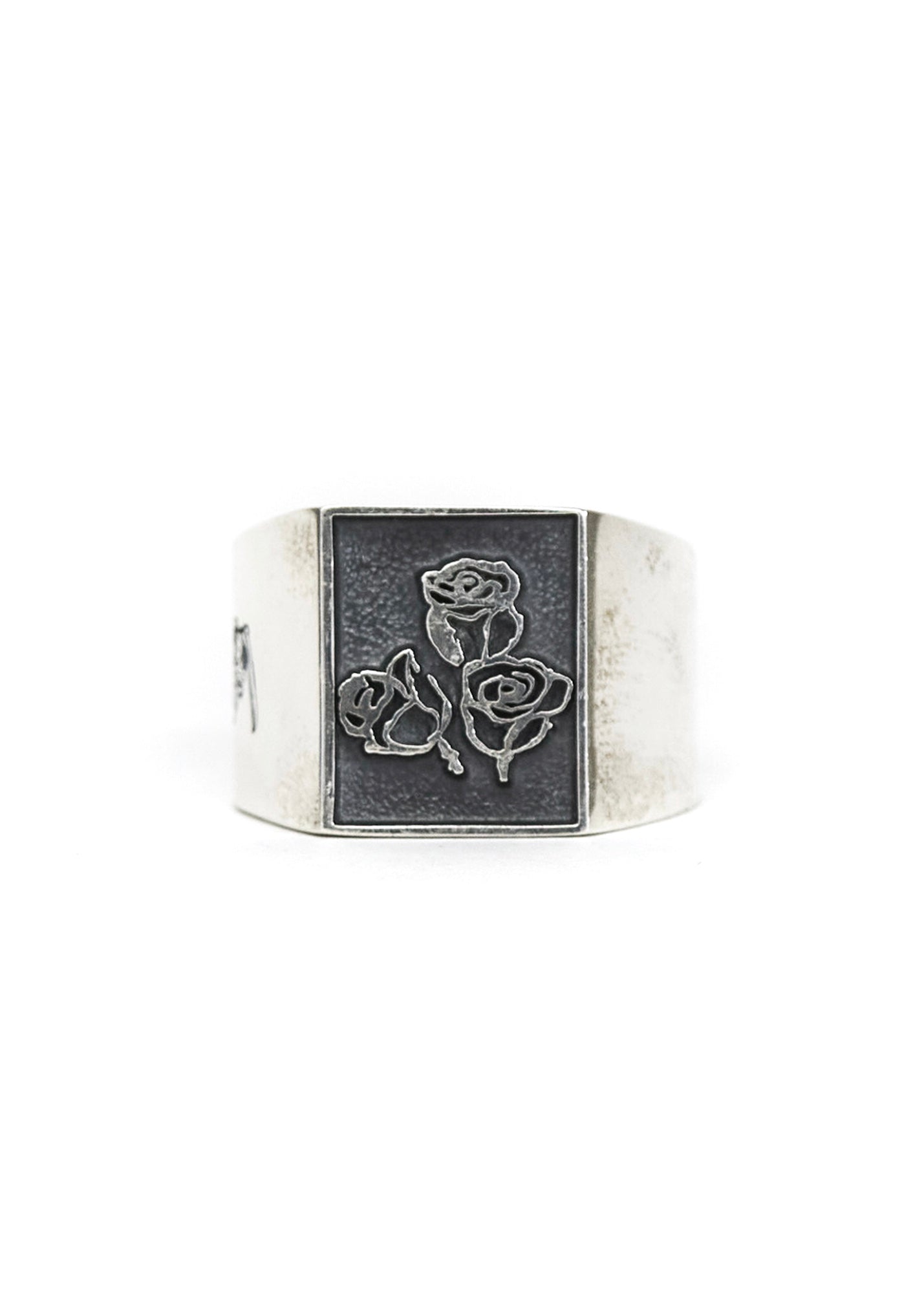 Painted Flower Sketch Rose Silver Ring