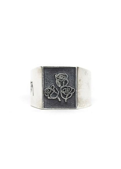 Painted Flower Sketch Rose Silver Ring