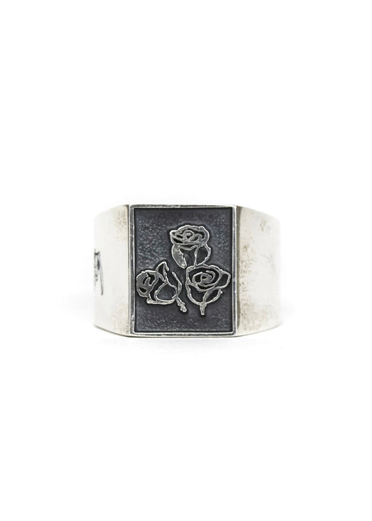 Painted Flower Sketch Rose Silver Ring