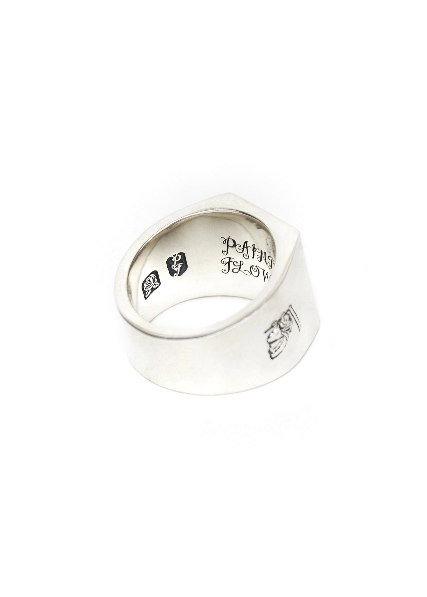 Painted Flower Sketch Rose Silver Ring