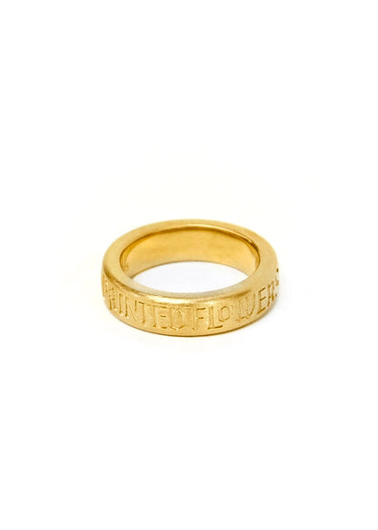 Painted Flower Thin Logo Ring Gold