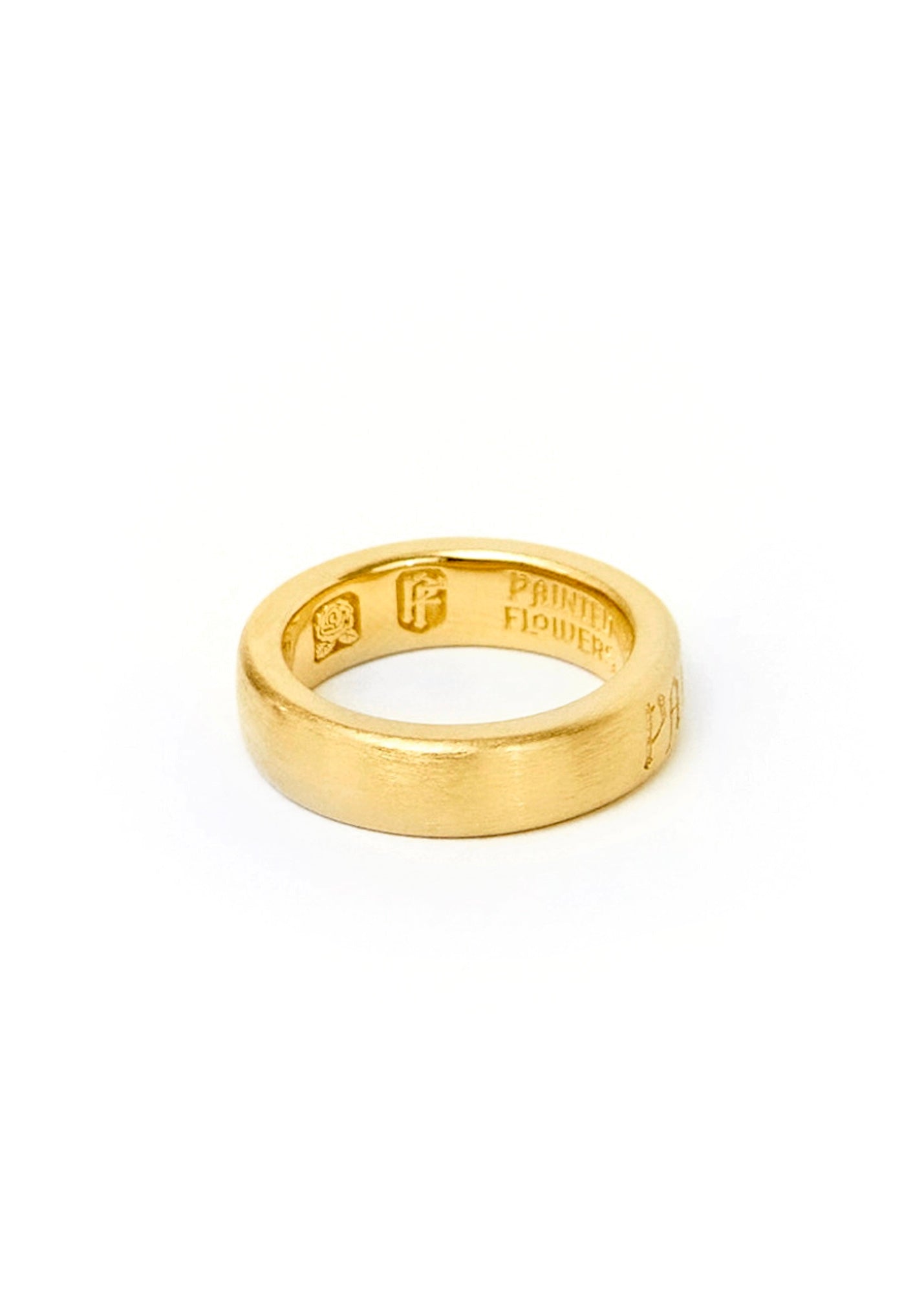 Painted Flower Thin Logo Ring Gold