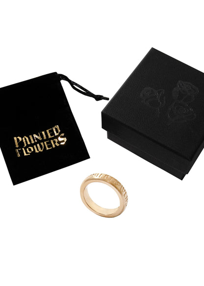 Painted Flower Thin Logo Ring Gold