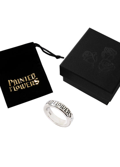 Painted Flower Thin Logo Ring Silver