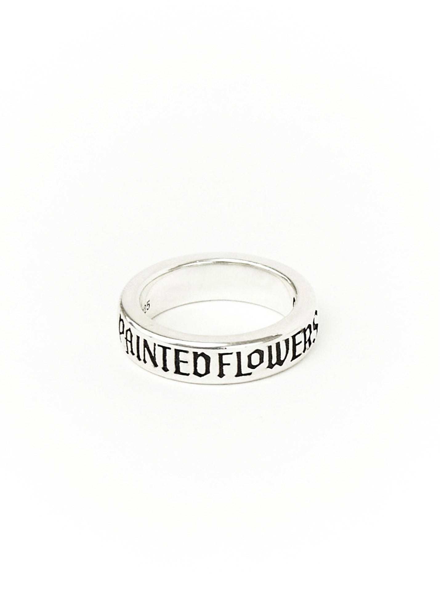 Painted Flower Thin Logo Ring Silver