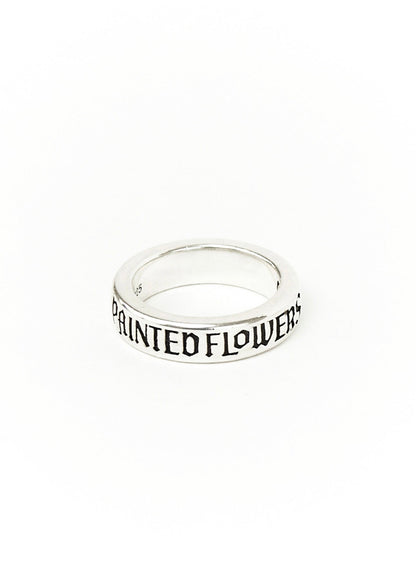 Painted Flower Thin Logo Ring Silver