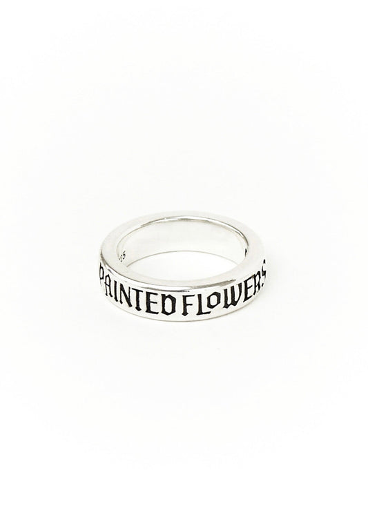 Painted Flower Thin Logo Ring Silver