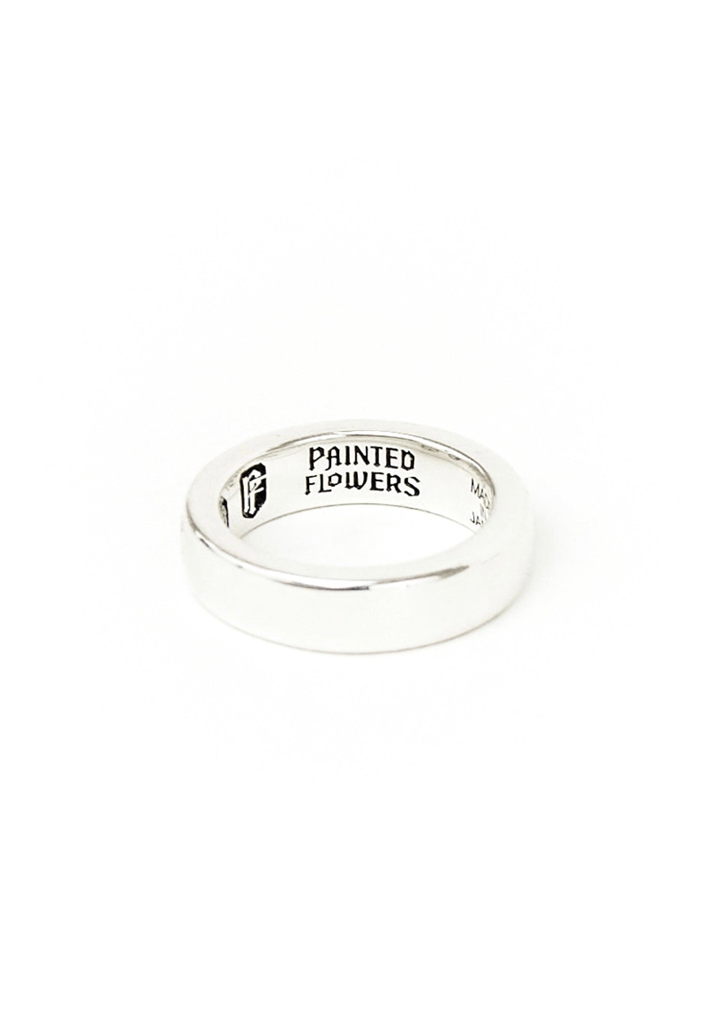 Painted Flower Thin Logo Ring Silver