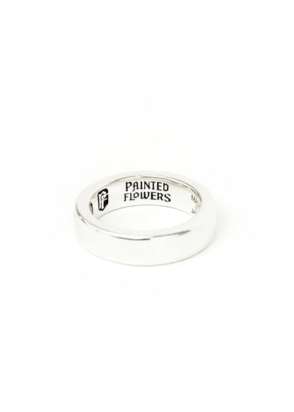 Painted Flower Thin Logo Ring Silver