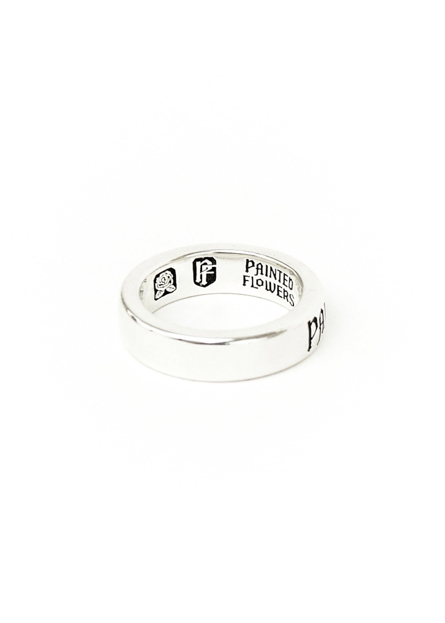Painted Flower Thin Logo Ring Silver