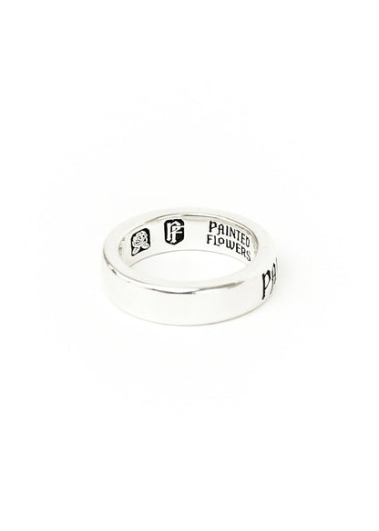Painted Flower Thin Logo Ring Silver