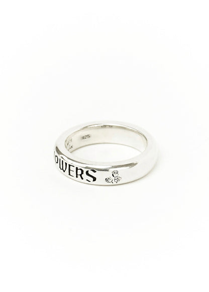 Painted Flower Thin Logo Ring Silver